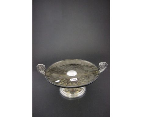 Art Deco chrome and glass centre piece with stepped pedestal base, teak centre and fish decoration 