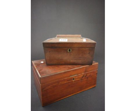 A Victorian mahogany work box, along with a Victorian tea caddy 