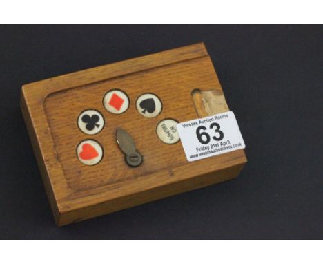 Early 20th century Oak Playing Card Box with Bridge Marker to lid