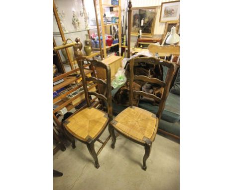 Set of Six Ladder Back Chairs with String Seats