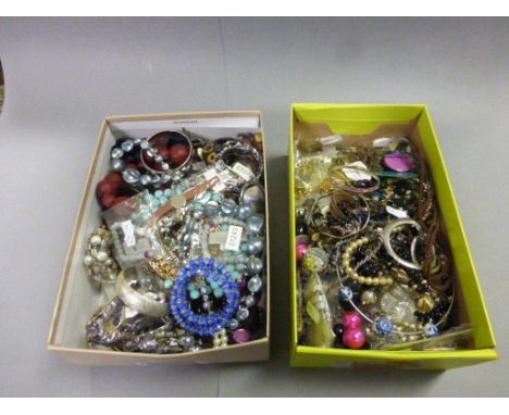 Two boxes of vintage costume jewellery