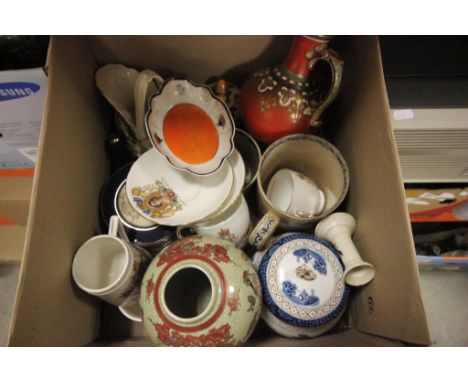 Box of Mixed Ceramics to include Coronation Ware, Noritake, 19th century