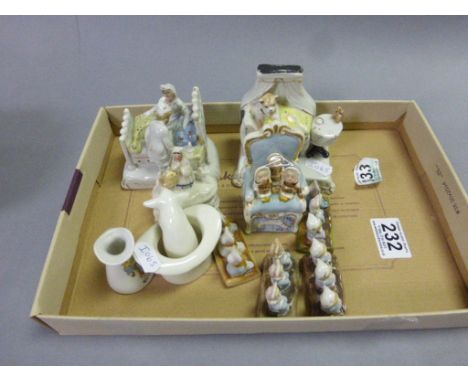 Box of vintage ceramic Fairings etc including "Who Said Rats" plus collection of Watcombe pottery including jugs etc 