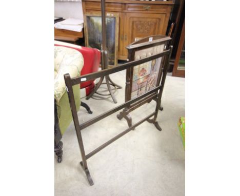 Early 20th century Towel Rail plus Mahogany Firescreen with Needlework Panel