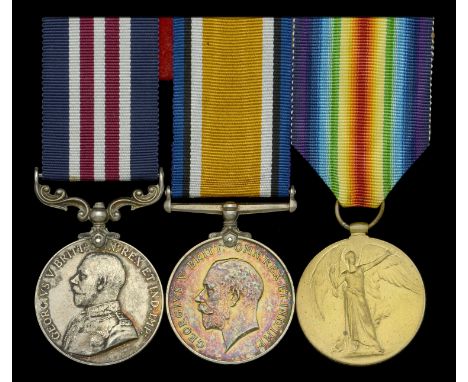 A Great War ‘Western Front’ Despatch Rider’s M.M. group of three awarded to Sapper E. Scott, Royal Engineers, for his gallant