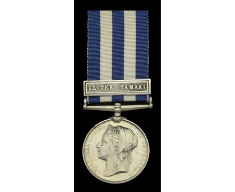 The Egypt and Sudan Medal awarded to Private J. Pont, York and Lancaster Regiment, who was killed in action at Tamaai, 13 Mar