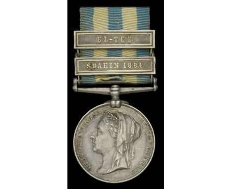 The Egypt and Sudan Medal awarded to Gunner G. Angus, Royal Artillery, who was killed in action at El Teb, 29 February 1884  