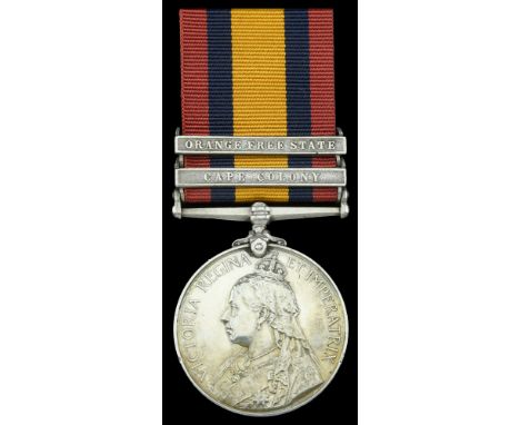 Queen’s South Africa 1899-1902, 2 clasps, Cape Colony, Orange Free State (3256 Pte. G. Gargrave, 1st. Essex Regt.) first digi
