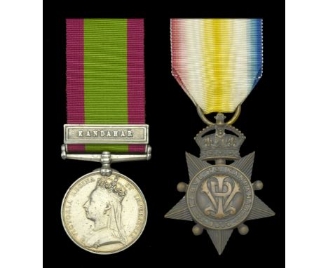 Pair: Sergeant F. Herbert, 66th Foot  Afghanistan 1878-80, 1 clasp, Kandahar (1453. Sergt. F. Herbert. 66th. Foot.); Kabul to