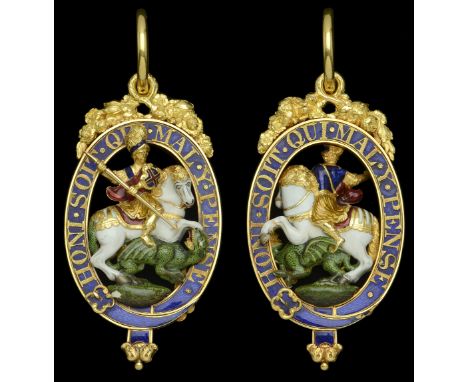 The Most Noble Order of the Garter, a most impressive and opulent Lesser George sash badge in fine gold and enamels, 124g ove