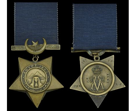 Khedive’s Star 1882, the reverse Regimentally impressed ‘1977 J. E. 1st. Bn. The R.S. Regt.’, nearly very fine £80-£120  --- 