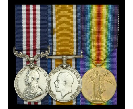 A Great War ‘Western Front’ M.M. group of three awarded to Private J. Bogue, Welsh Regiment  Military Medal, G.V.R. (202715 P