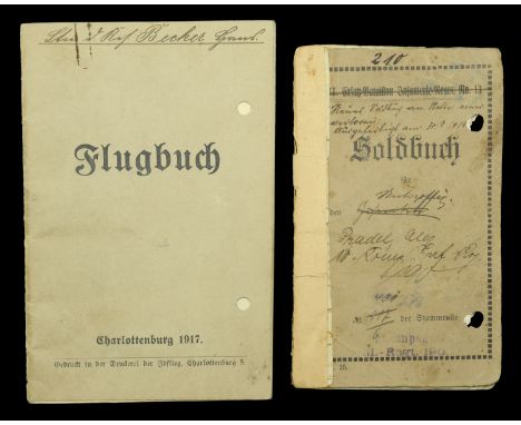 German Great War Aviation Paperwork. A scarce Great War aviators flying book belonging to Leutnant Karl Becker, photograph of