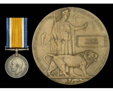 The British War Medal awarded to Private W. Jackson, Oxfordshire and Buckinghamshire Light Infantry, who died in India on 7 O
