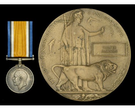 The British War Medal awarded to Private W. Jackson, Oxfordshire and Buckinghamshire Light Infantry, who died in India on 7 O