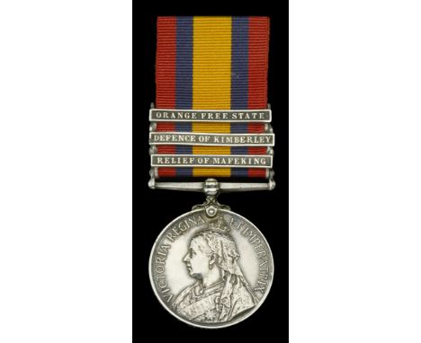 The Queen’s South Africa Medal awarded to Private P. C. de Sconde, Kimberley Volunteer Regiment, who was killed in action at 