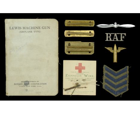 Miscellaneous Aviation Items. Comprising a scarce Red Cross presentation card with a part of a Zeppelin shot down in Byfleet,
