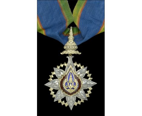 Thailand, Kingdom, Order of the Crown of Thailand, Third Class neck badge, 83mm including crown suspension x 53mm, silver, si