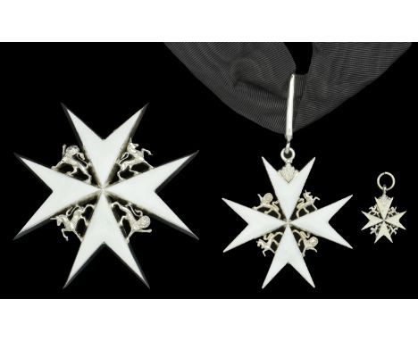 The Order of St. John of Jerusalem, Knight of Grace set of insignia, comprising neck badge, silvered and enamel, with heraldi
