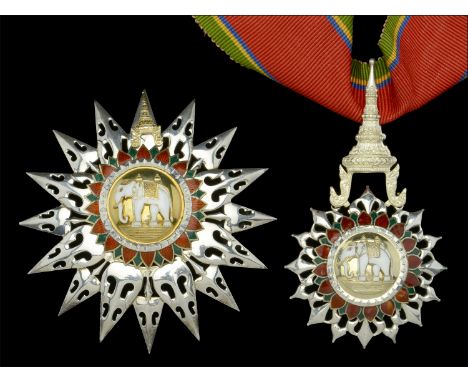 Thailand, Kingdom, Order of the White Elephant, 2nd type, Second Class set of insignia, comprising neck badge, 90mm including