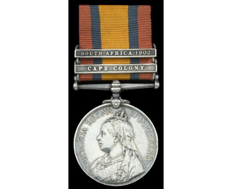 Queen’s South Africa 1899-1902, 2 clasps, Cape Colony, South Africa 1902 (6078 Pte. G. Ray. Essex Regt.) edge bruising, nearl