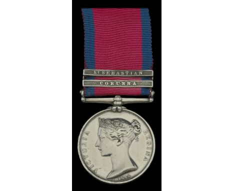 Military General Service 1793-1814, 2 clasps, Corunna, St. Sebastian (T. Ross, 1st Foot Guards) light edge bruising and suspe