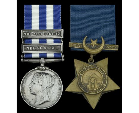 Pair: Private H. Clacy, Duke of Cornwall’s Light Infantry  Egypt and Sudan 1882-89, dated reverse, 2 clasps, Tel-El-Kebir, Th