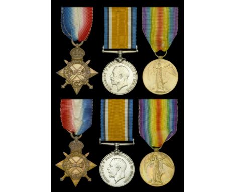 Three: Leading Stoker G. Smith, Royal Navy 1914-15 Star (303830. G. Smith. Sto.1 R.N.); British War and Victory Medals (30383