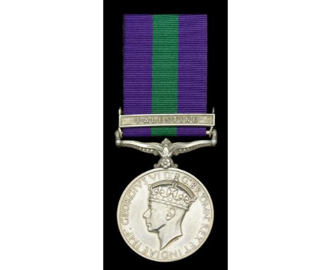 General Service 1918-62, 1 clasp, Palestine (2031553 Pte. J. Day. Dorset. R.) number partially officially corrected, extremel