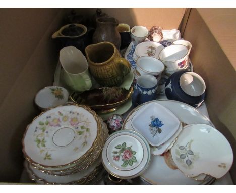 A box containing assorted china wares to include Royal Winton, Derby, Carlton Ware, Villeroy &amp; Boch etc.