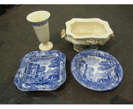 Two Spode Italian bowls, a Masons tureen, Wedgwood vase and pot lid (5)