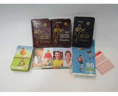 A packet of 1950's-60's football ephemera including "The Legible Soccar Diary", 1959, 1960 and 1962, each with coloured illus