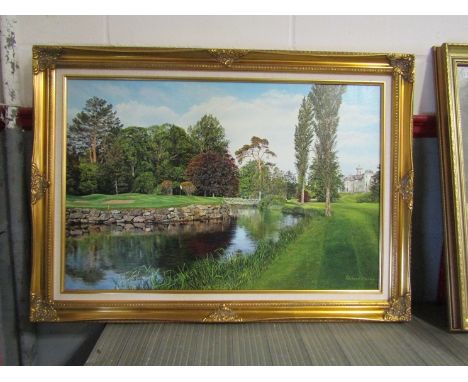 A gilt framed Richard Chorley oleograph depicting golfing green, signed and numbered 12/295 verso, 50cm x 75cm