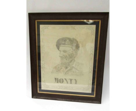 "Monty": A framed and glazed pencil sketch of Field Marshall Montgomery   