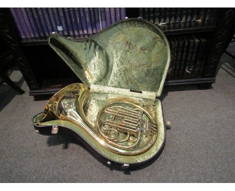 A Besson brass French horn, damaged, decorative item only