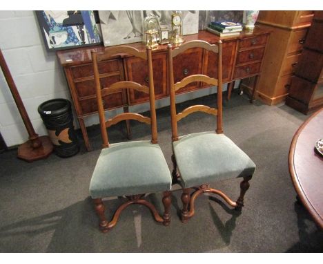 A 19th Century set of six French fruitwood ladder-back dining chairs on turned legs joined by an "X" flat stretcher with cent
