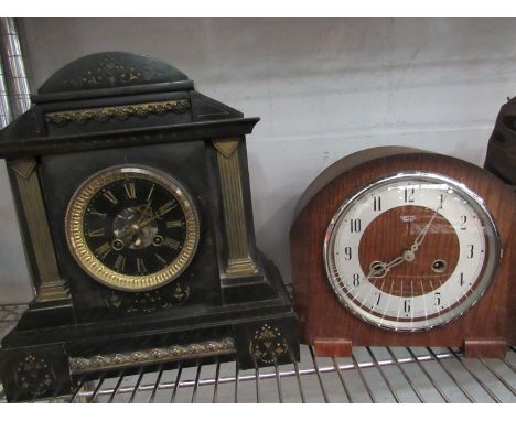 A Smith's mantel clock and slate example 