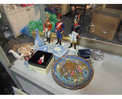 Soldier figures, Worcester plates, Royal Doulton miniature lady and Wedgwood etc.