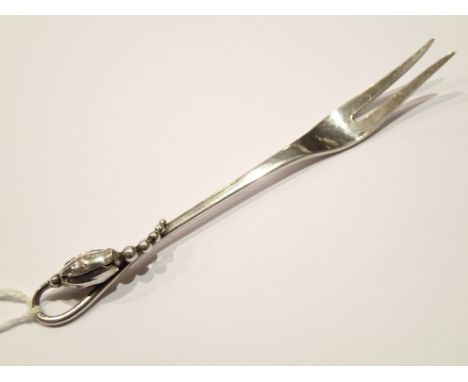 Georg Jensen vintage Norwegian silver Magnolia/Blossom pattern sea food pick c1915-1932 slim fork with a vegetable like curve