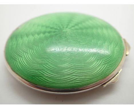 Hallmarked silver green guilloche enamel ladies compact 