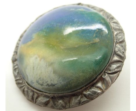 Pewter and ceramic Arts and Crafts brooch D: 5 cm