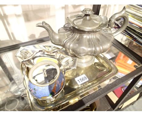 Metalware including Victorian teapot and a Crescent China jam pot 