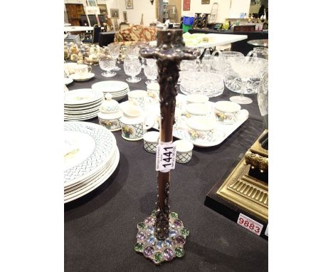 Arts and Crafts copper and glass candlestick H: 31 cm