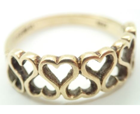 9ct gold heart ring size R 2.9g 