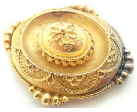 Presumed unmarked 15ct yellow gold Victorian mourning brooch with lock of hair to back panel L: 35 mm 7.5g