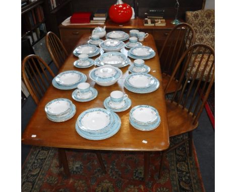 A VINTAGE 1950S/60S ERCOL STYLE LIGHT OAK DINING SUITE, comprising: Sideboard fitted four drawers and four cupboard doors, 63