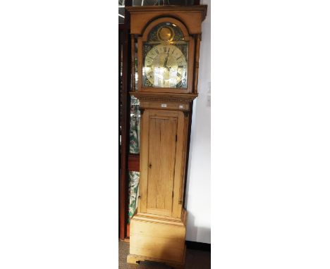 A GEORGE III STRIPPED PINE LONGCASE CLOCK with eight-day movement, the 13" brass dial signed 'W Brownlie Hamilton' 