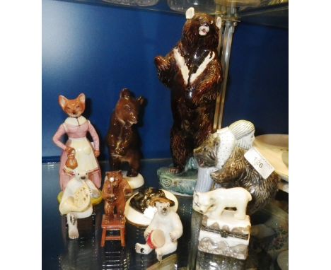 A SMALL COLLECTION OF CERAMIC BEAR AND SIMILAR ORNAMENTS including a Polar Bear playing the French Horn and others