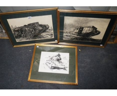 DAVID MUIRHEAD BONE 1876-1953: A Tank (Creme de Menthe) out of action at Thiepval Wood, May 1917, lithograph and two further 
