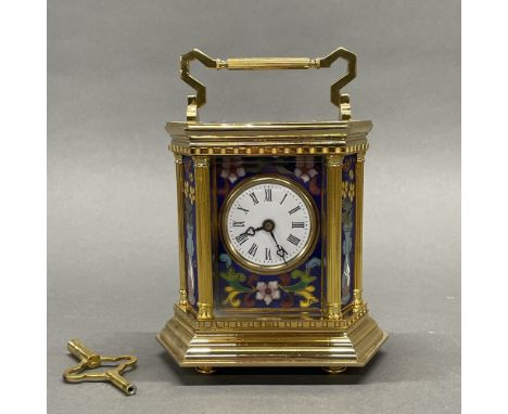 An enamelled gilt brass carriage clock, H. 17cm.